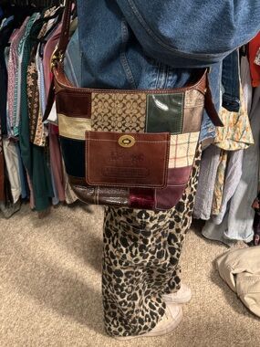 Coach Patchwork Shoulder Bag in Brown, Cream, Green, Burgundy